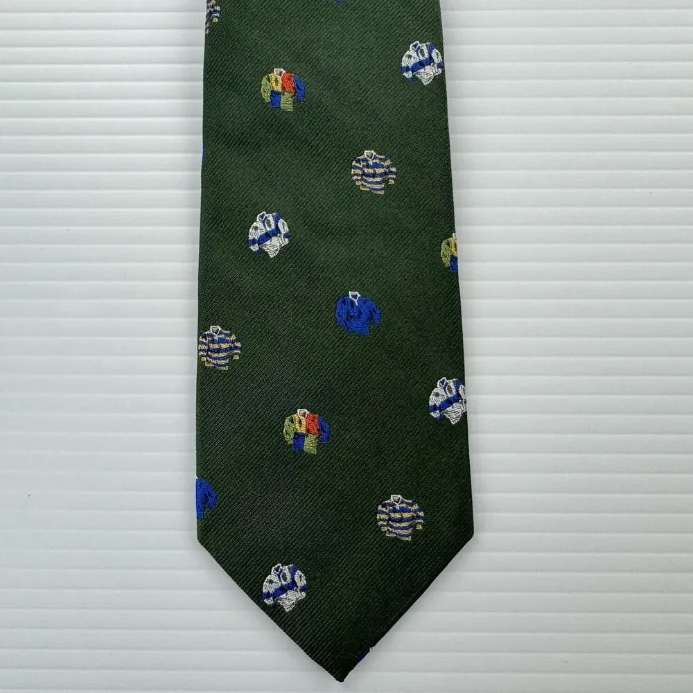 J.Crew Ludlow Silk Tie Green Rugby Shirt Print Novelty Preppy NWT USA